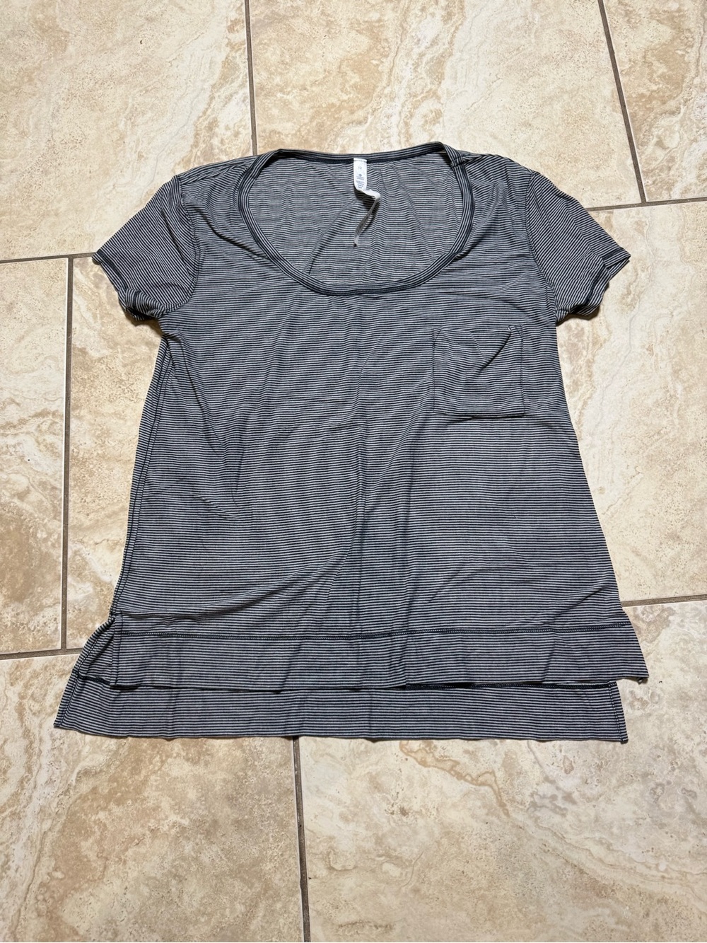 lululemon athletica Gray Striped Short-Sleeve Scoop Neck Tee